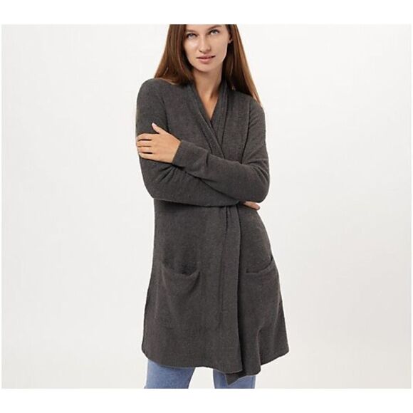 BAREFOOT DREAMS Bamboo Chic Lite Gray Long Open Cardigan Sweater Size Small - Picture 1 of 8